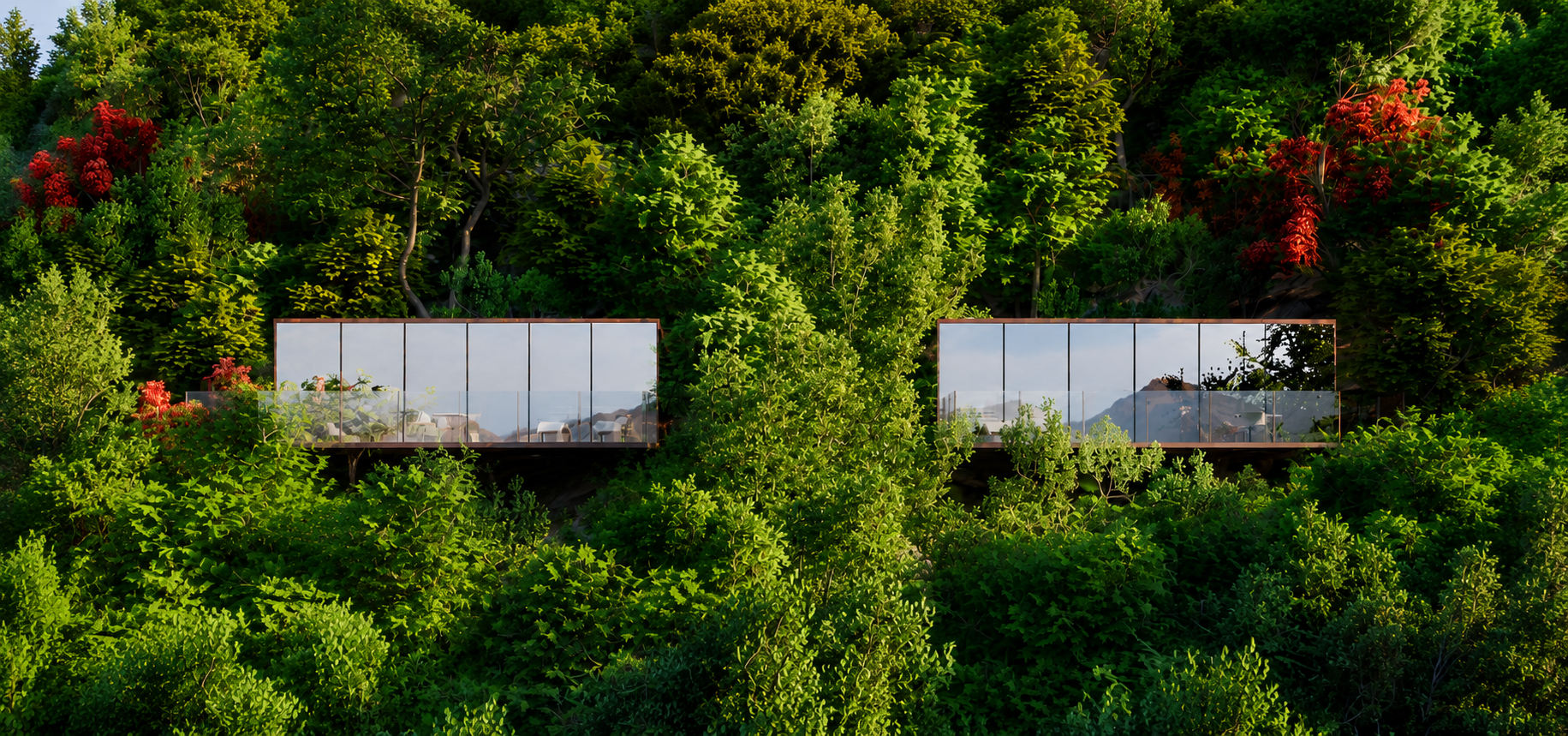 Mirror cabin destination set into a hillside